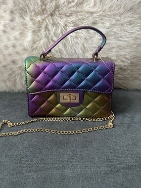 Quilted Iridescent Top-Handle Crossbody Bag - Purple Green